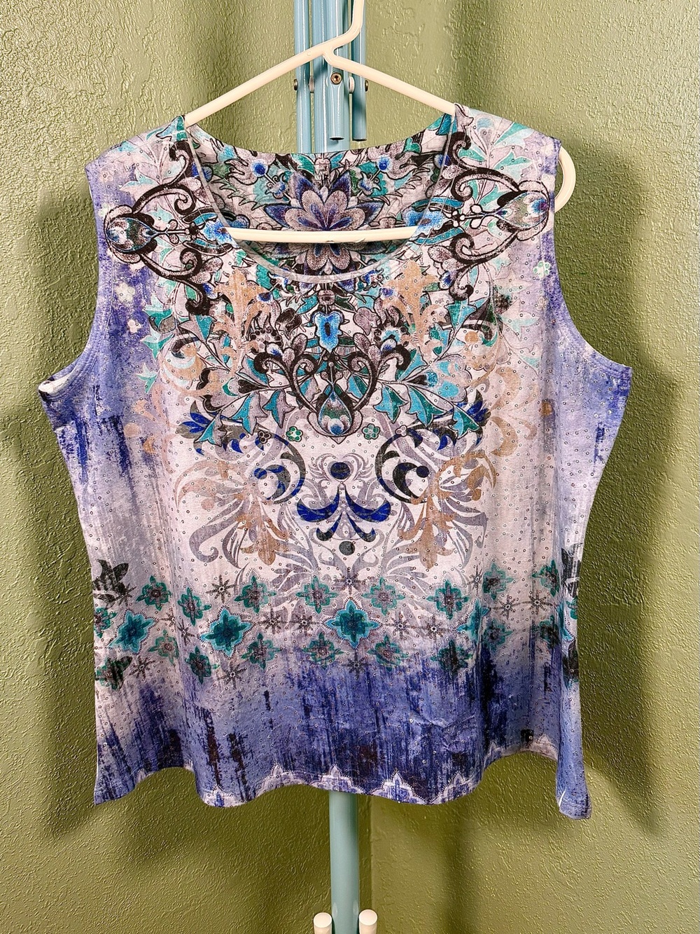 Sleeveless Blue Floral Patterned Women's Top